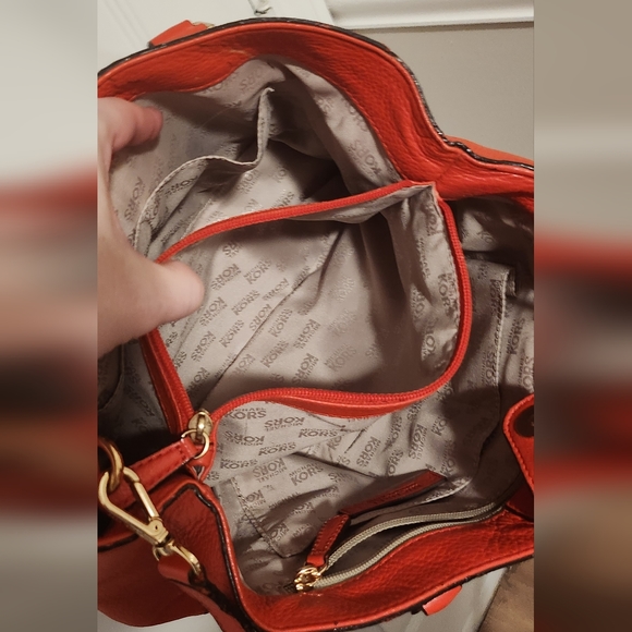 Michael Kors Pebbled Leather Convertible Crossbody Bag Orange Red 11.5" X 8.5" - Picture 14 of 15